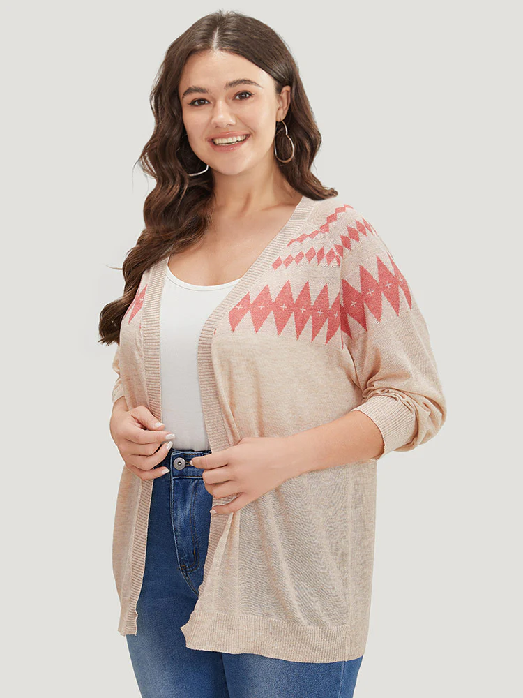 Geometric Print Raglan Sleeve Open Front Cardigan - Image 4
