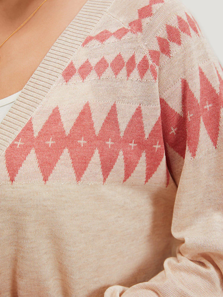 Geometric Print Raglan Sleeve Open Front Cardigan - Image 5
