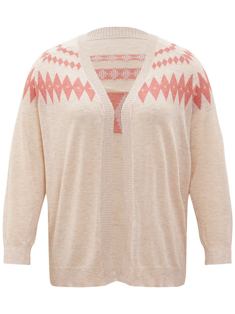 Geometric Print Raglan Sleeve Open Front Cardigan - Image 6