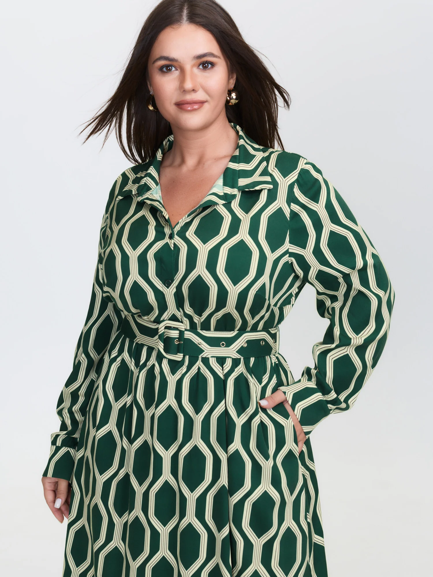 Geometric Print Rayon Belted Maxi Dress - Image 2