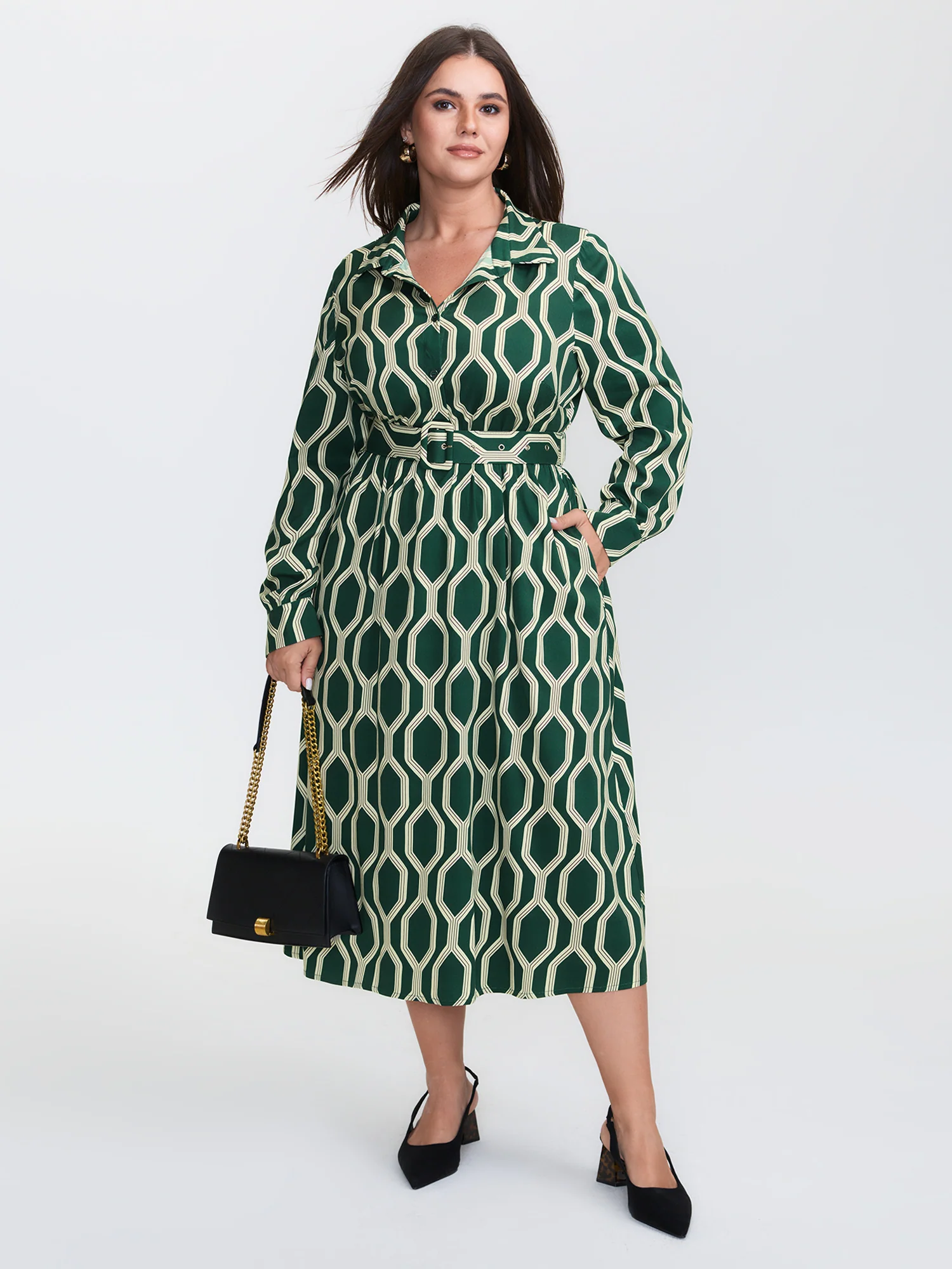 Geometric Print Rayon Belted Maxi Dress - Image 3