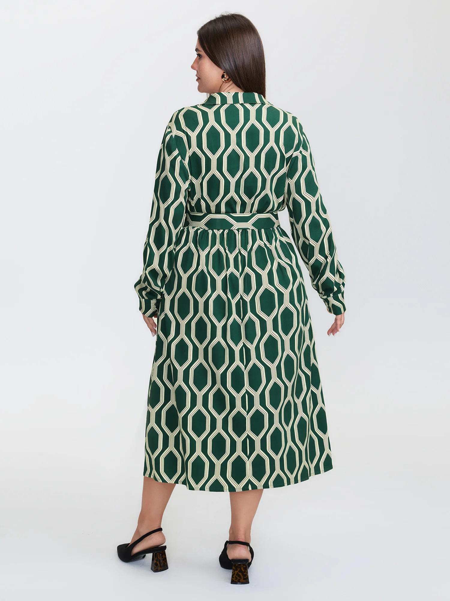 Geometric Print Rayon Belted Maxi Dress - Image 4