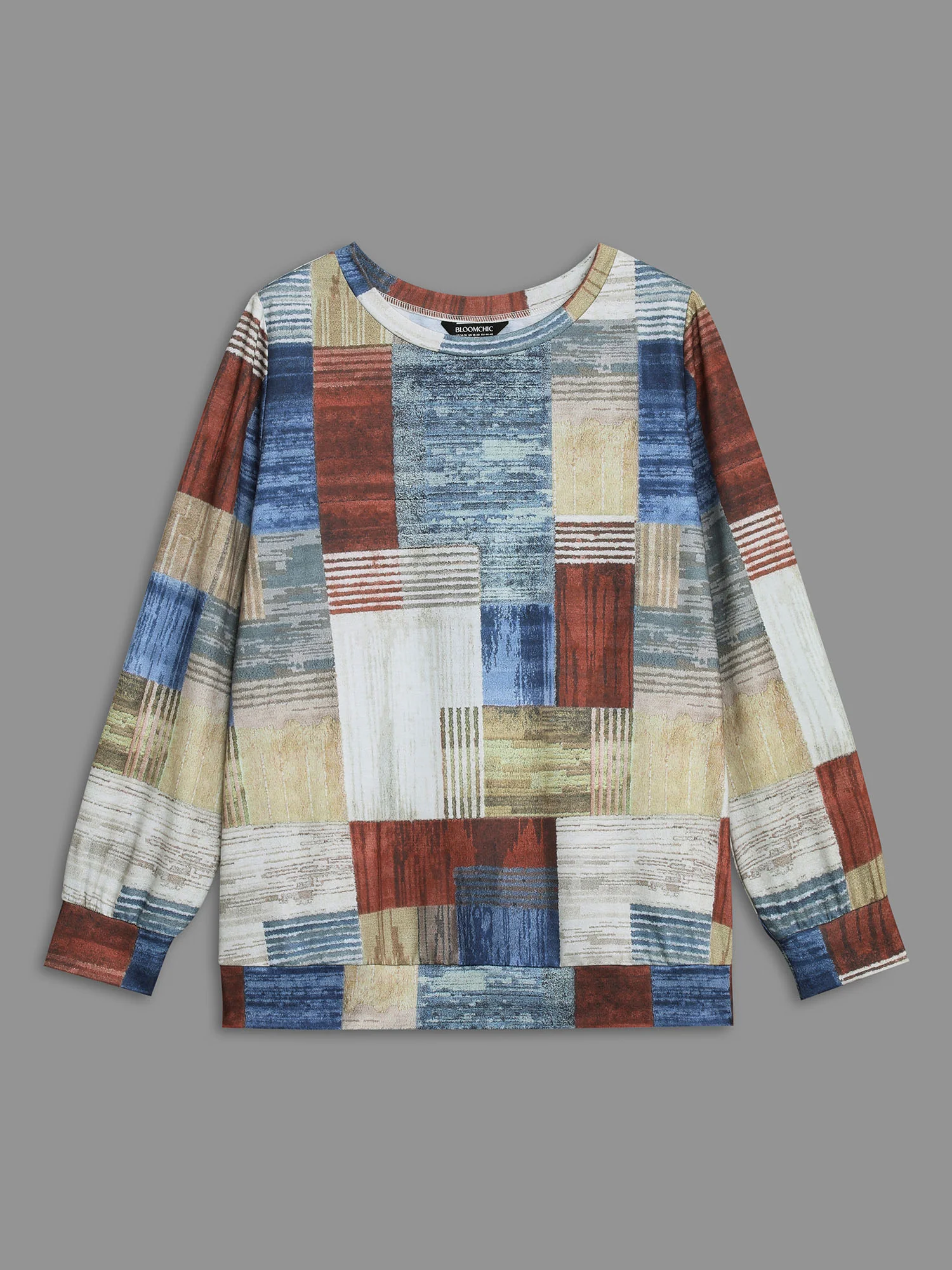 Geometric Print Round Neck Sweatshirt - Image 8
