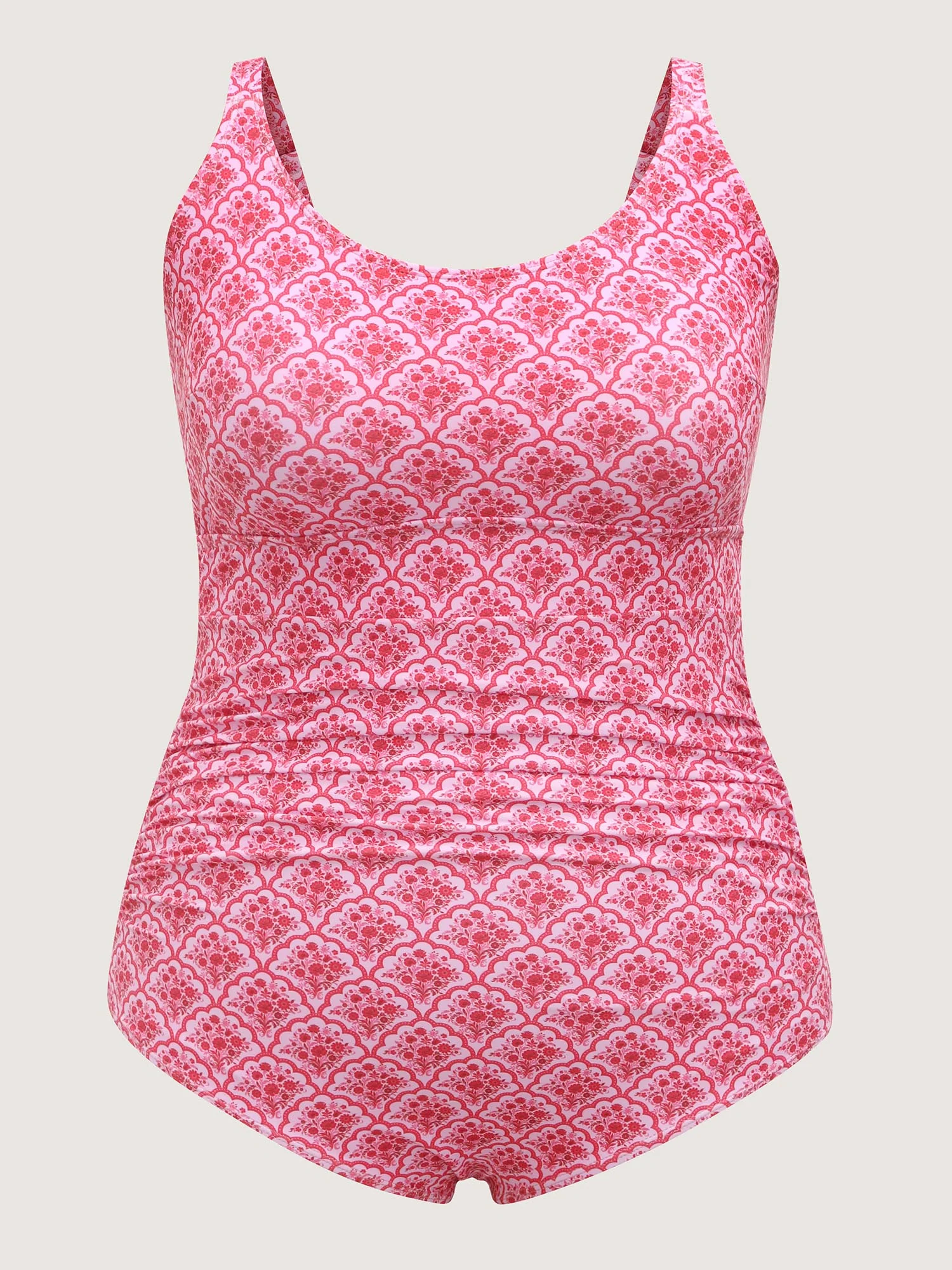 Geometric Print Ruched One-Piece Swimsuit - Image 7