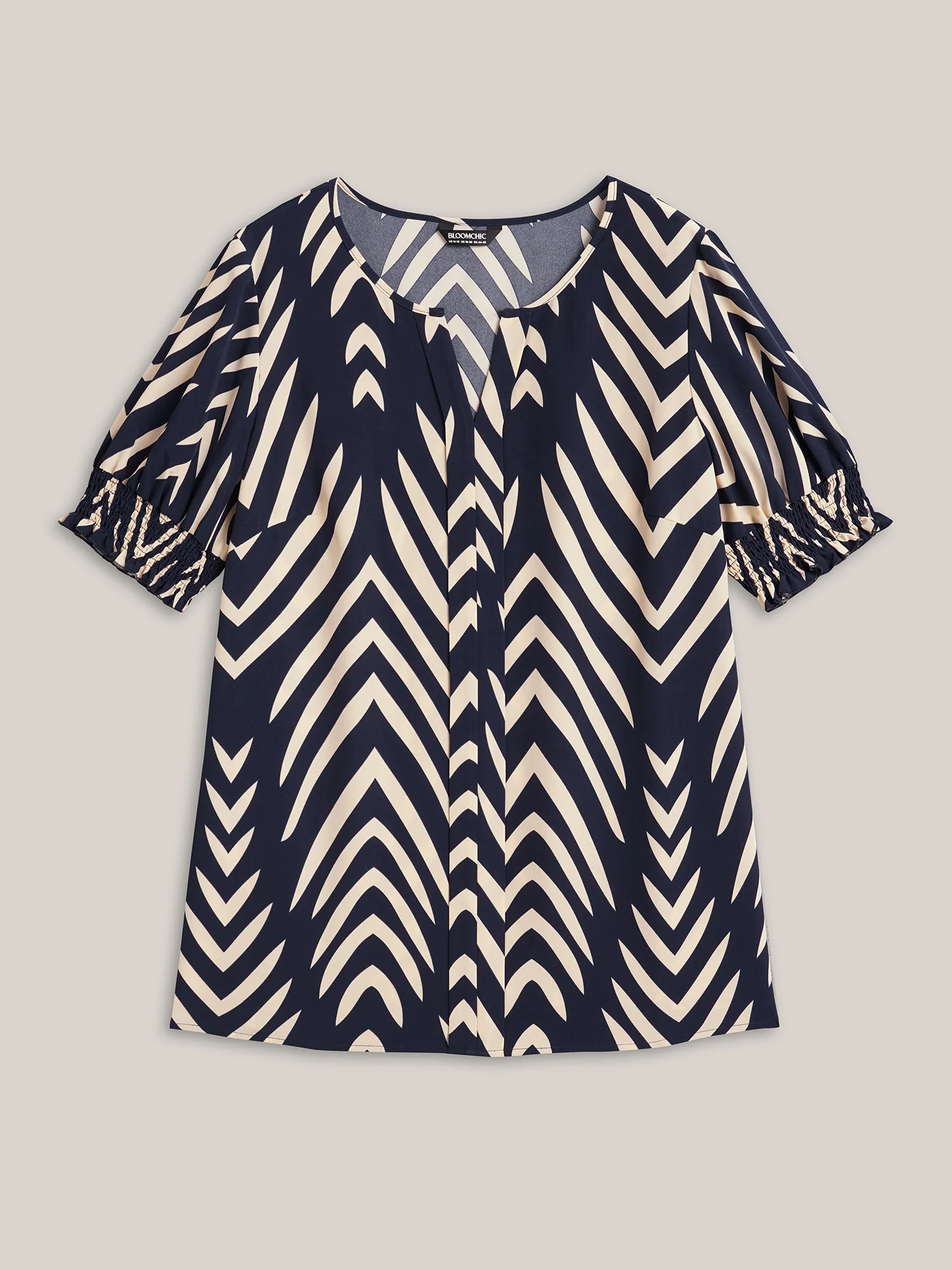 Geometric Print Ruffled Shirred Blouse - Image 13