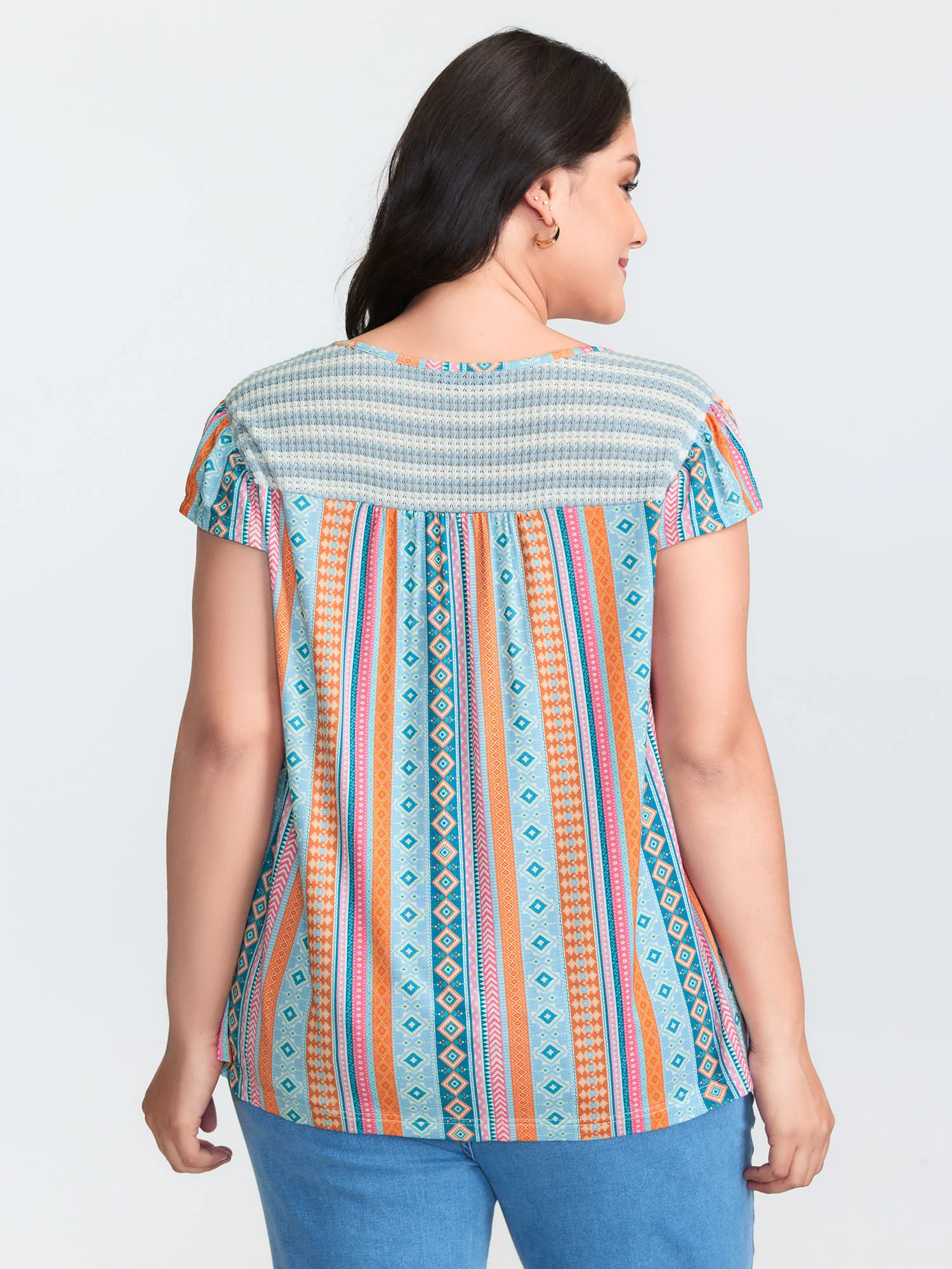 Geometric Print Ruffled Sleeve Knit Top - Image 4