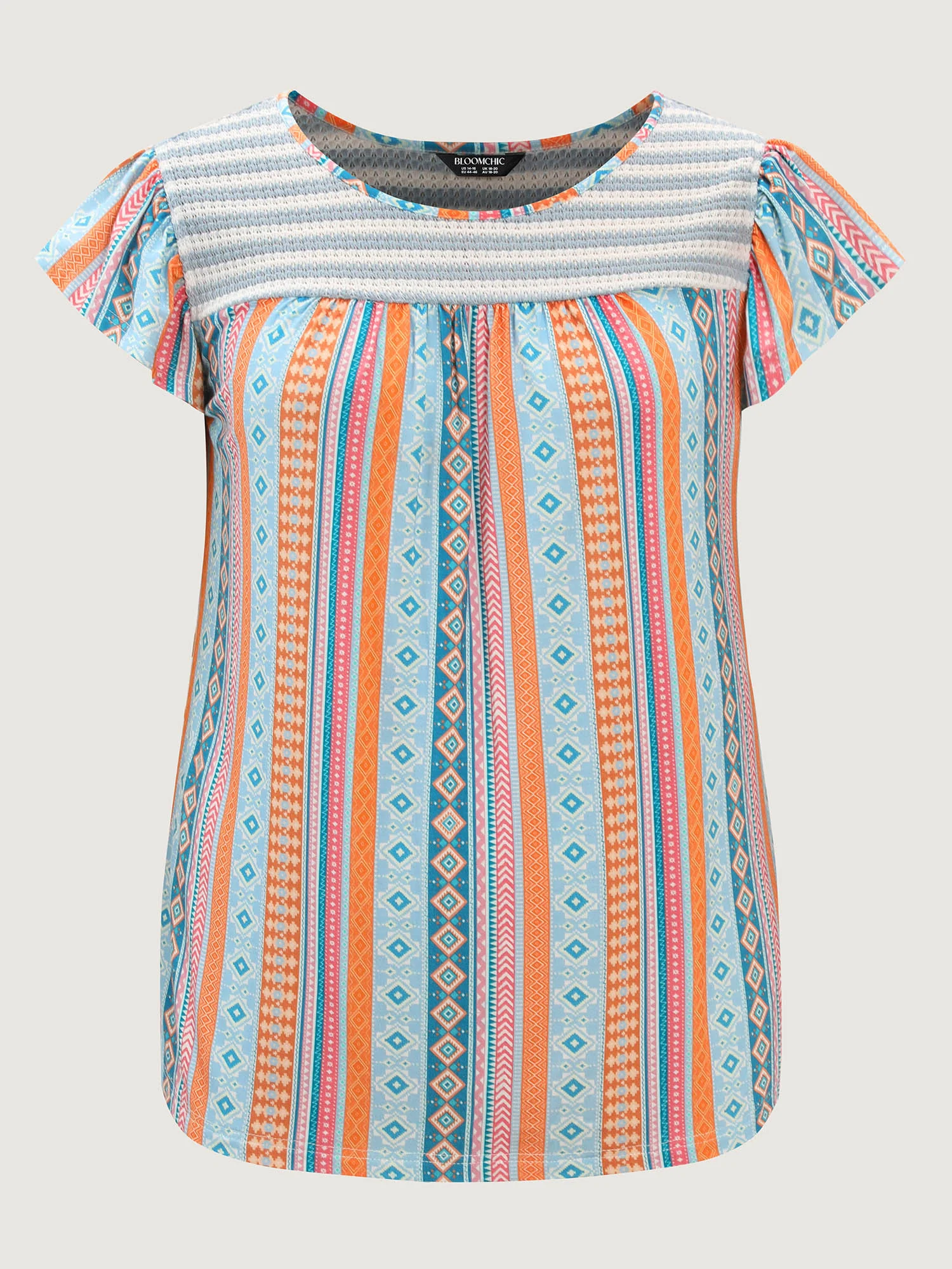 Geometric Print Ruffled Sleeve Knit Top - Image 7