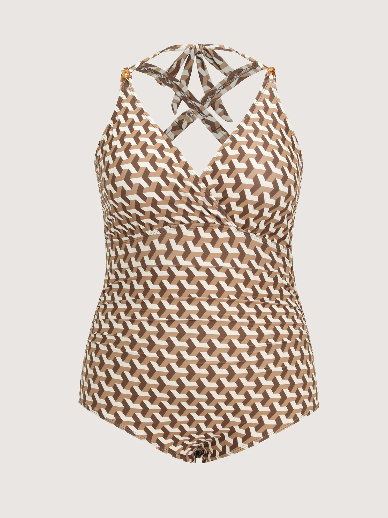 Geometric Print Sheer Split Hem One-Piece Swimsuit - Image 10