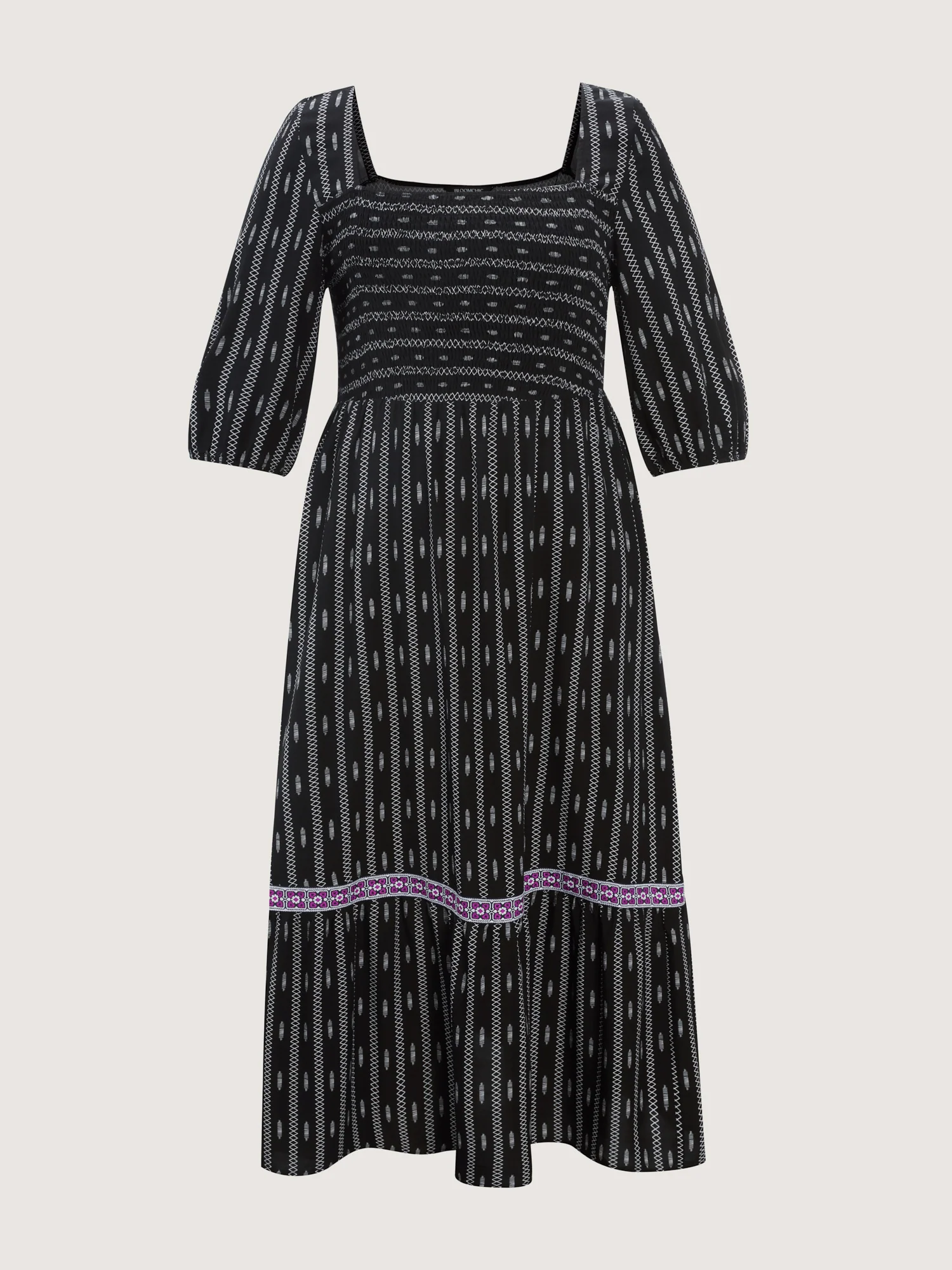 Geometric Print Shirred Square Neck Maxi Dress - Image 8
