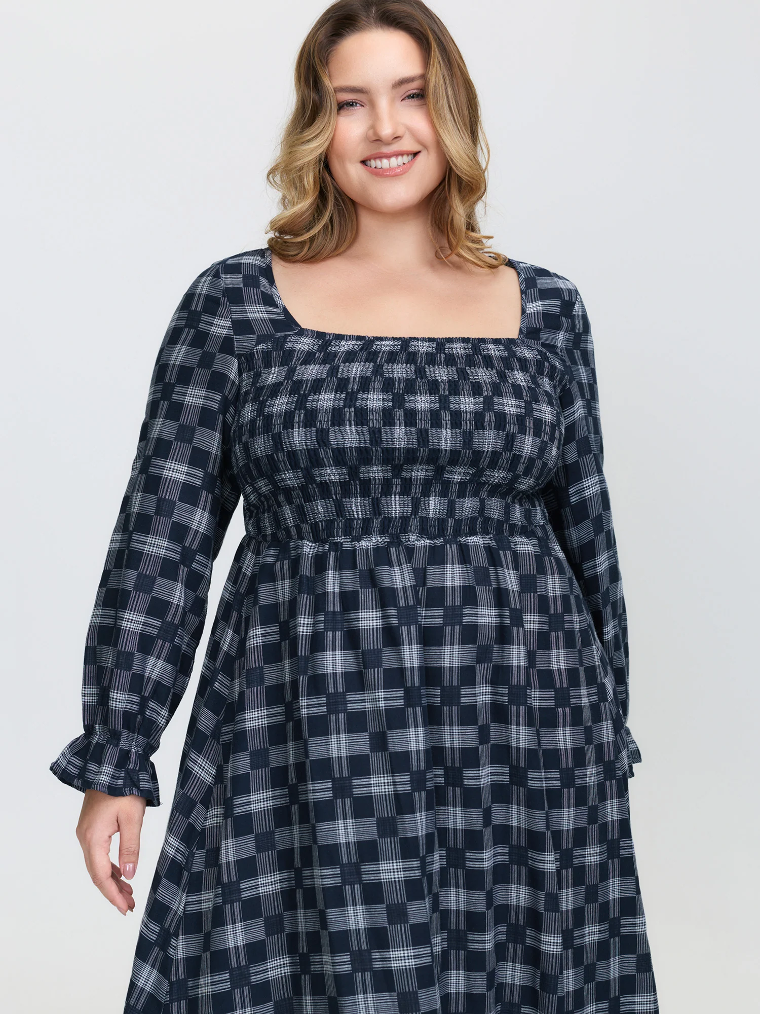Geometric Print Shirred Square Neck Midi Dress - Image 2