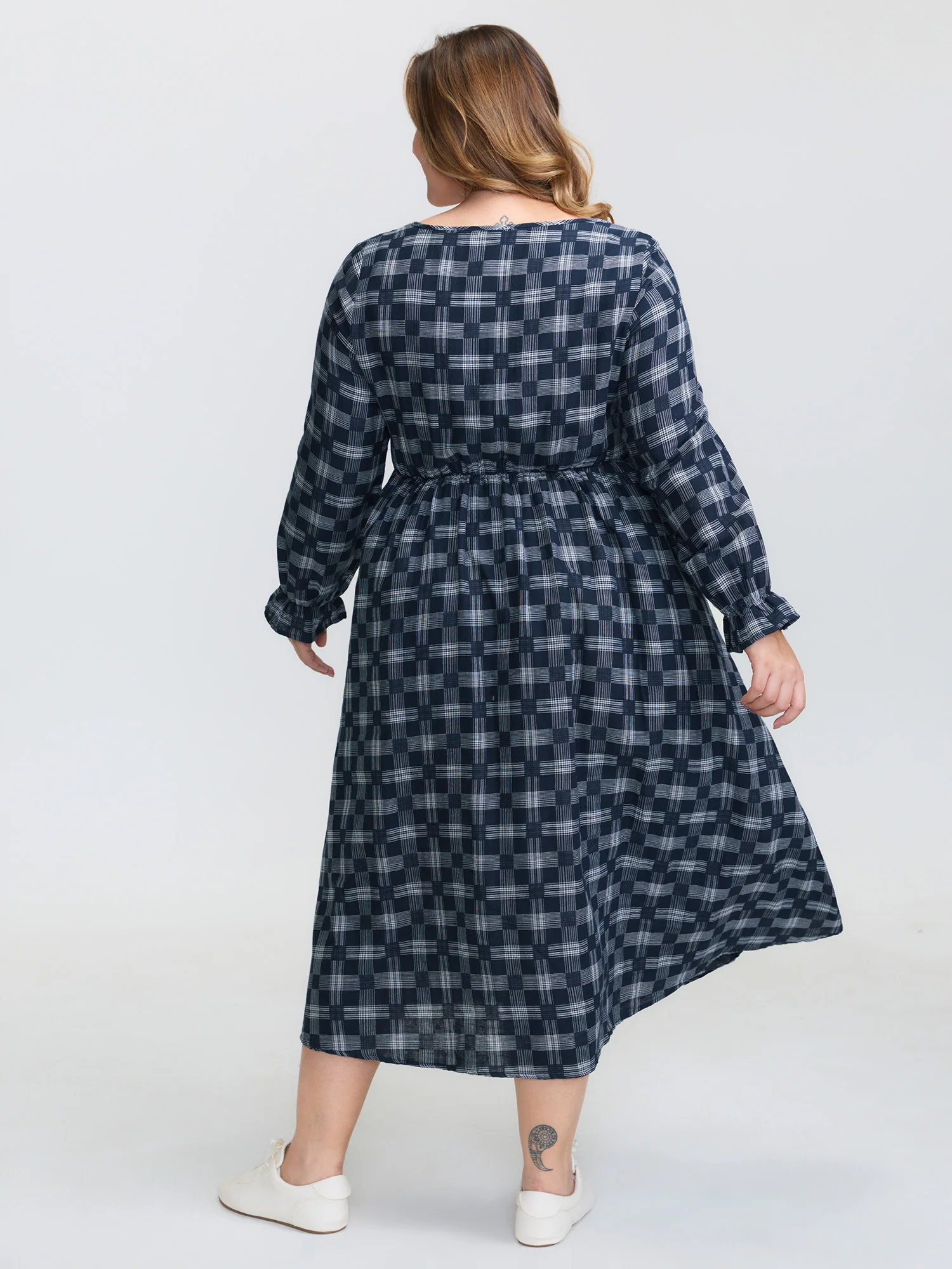 Geometric Print Shirred Square Neck Midi Dress - Image 5