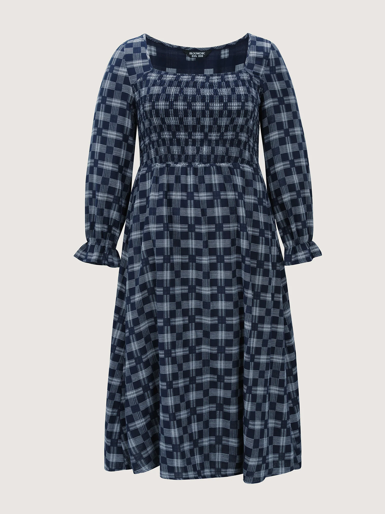 Geometric Print Shirred Square Neck Midi Dress - Image 8