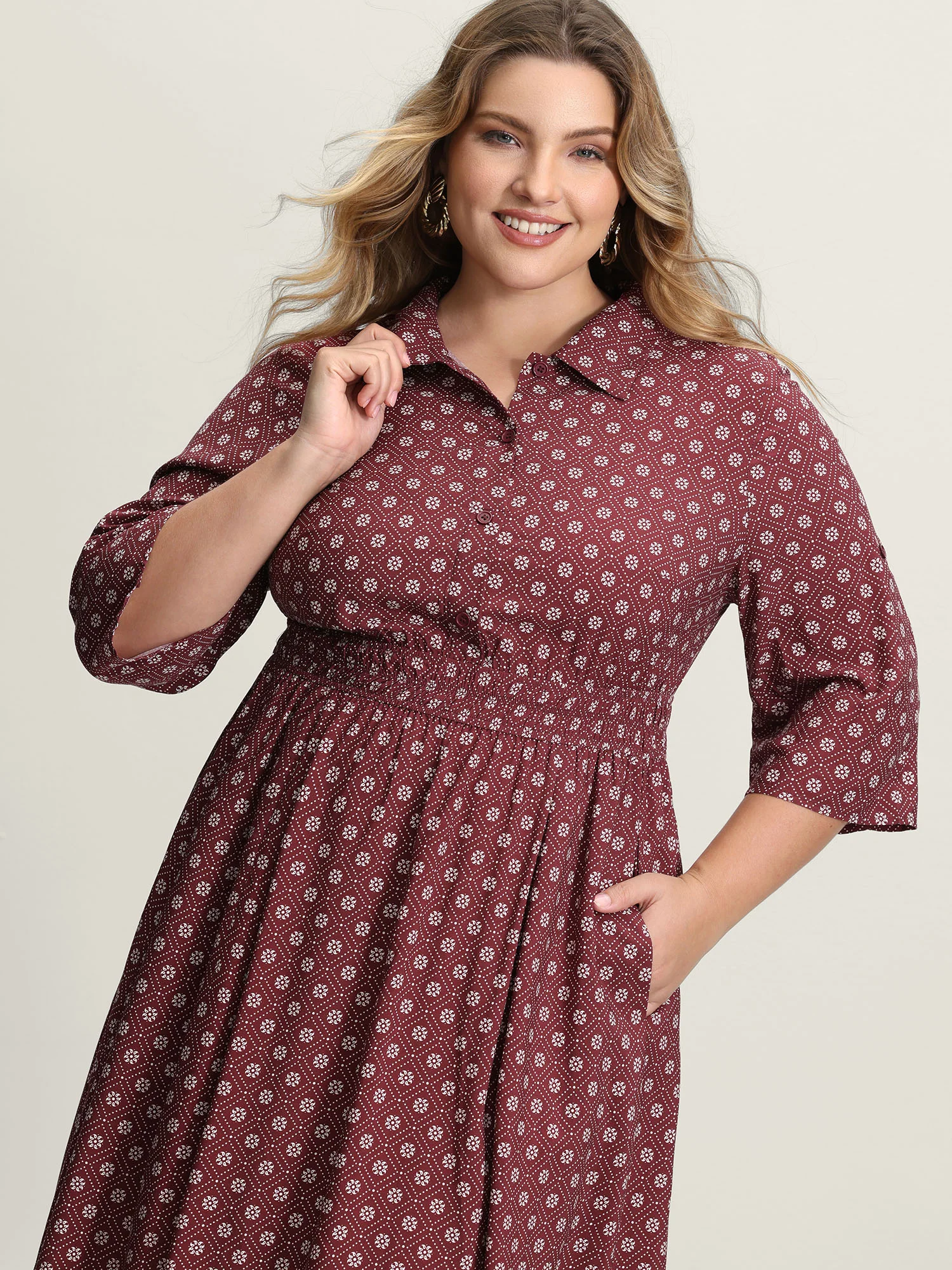 Geometric Print Shirred Waist Maxi Dress - Image 2