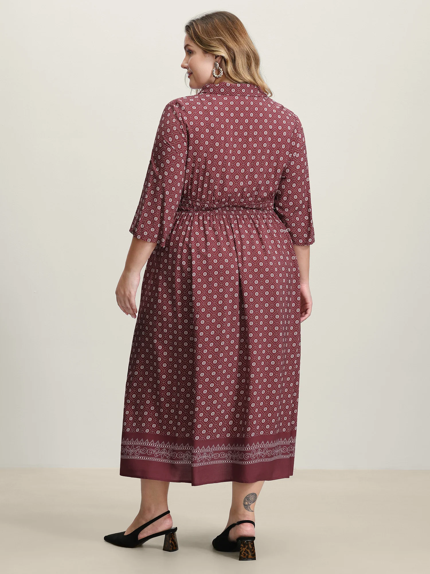 Geometric Print Shirred Waist Maxi Dress - Image 4
