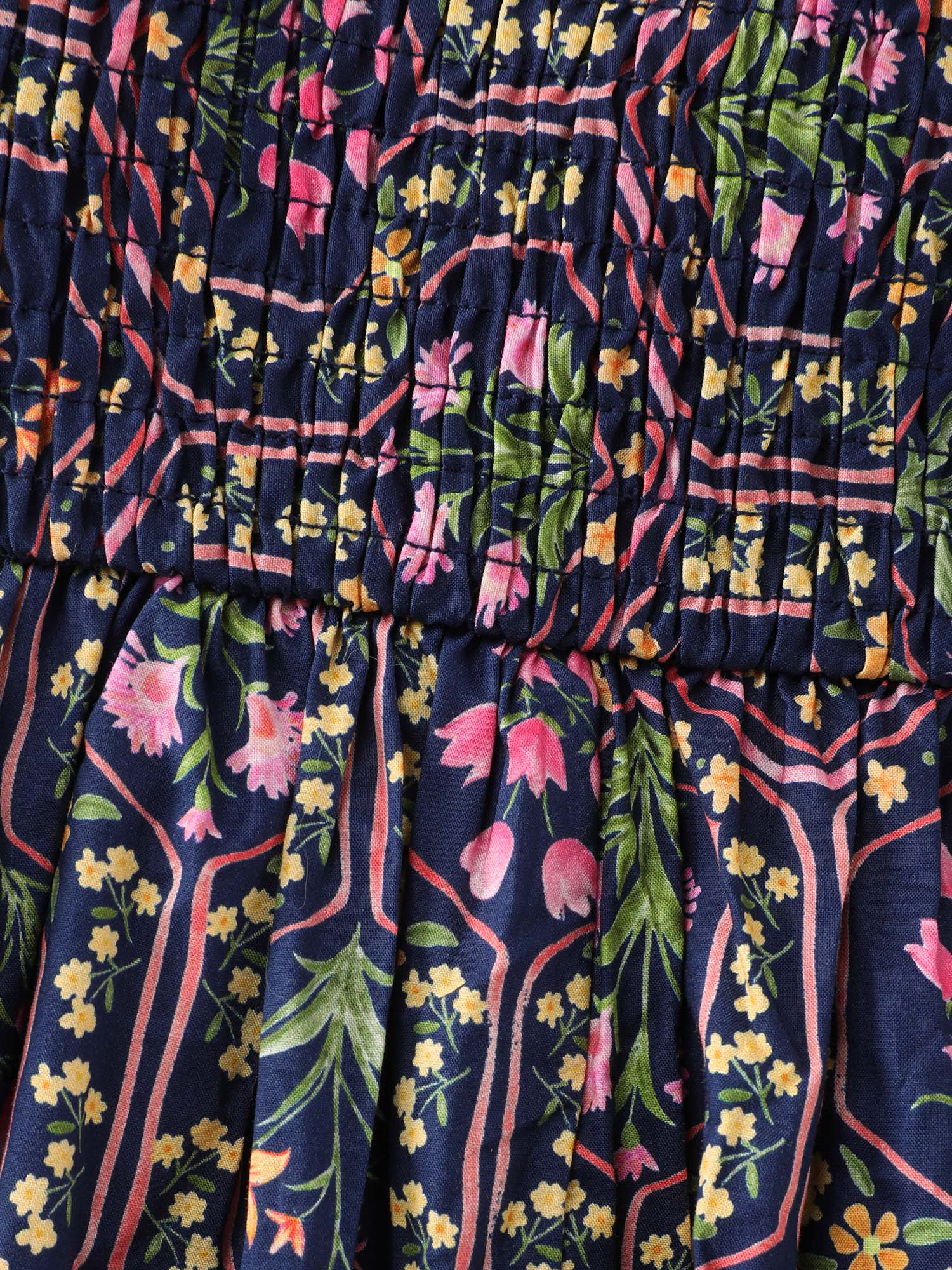Cotton Geometric Print Shirred Waist Midi Dress - Image 7
