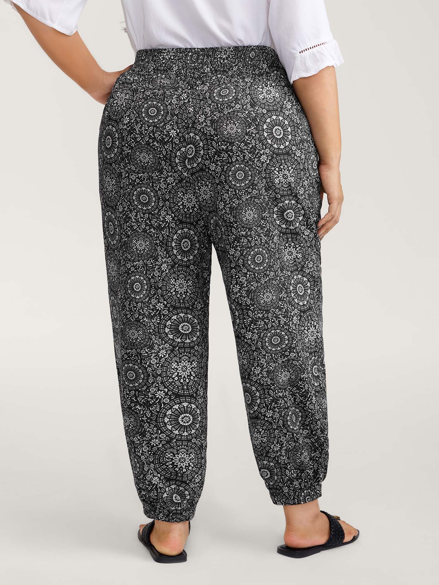Geometric Print Shirred Waistband Pants - Image 5