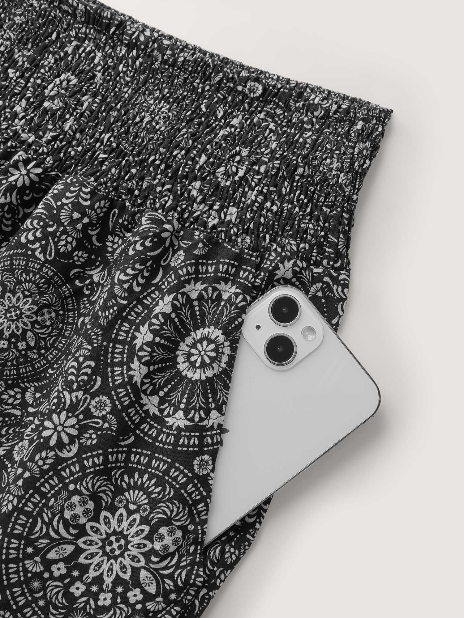 Geometric Print Shirred Waistband Pants - Image 6