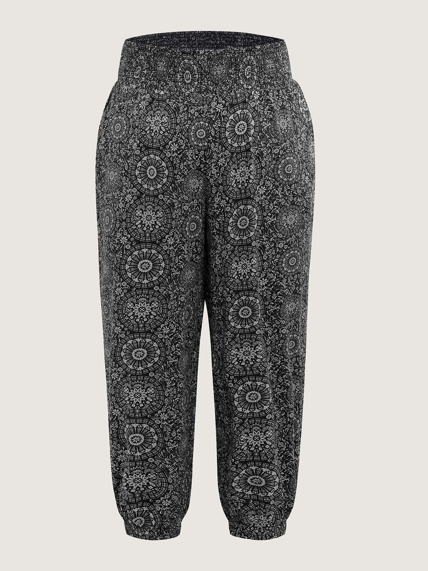 Geometric Print Shirred Waistband Pants - Image 8