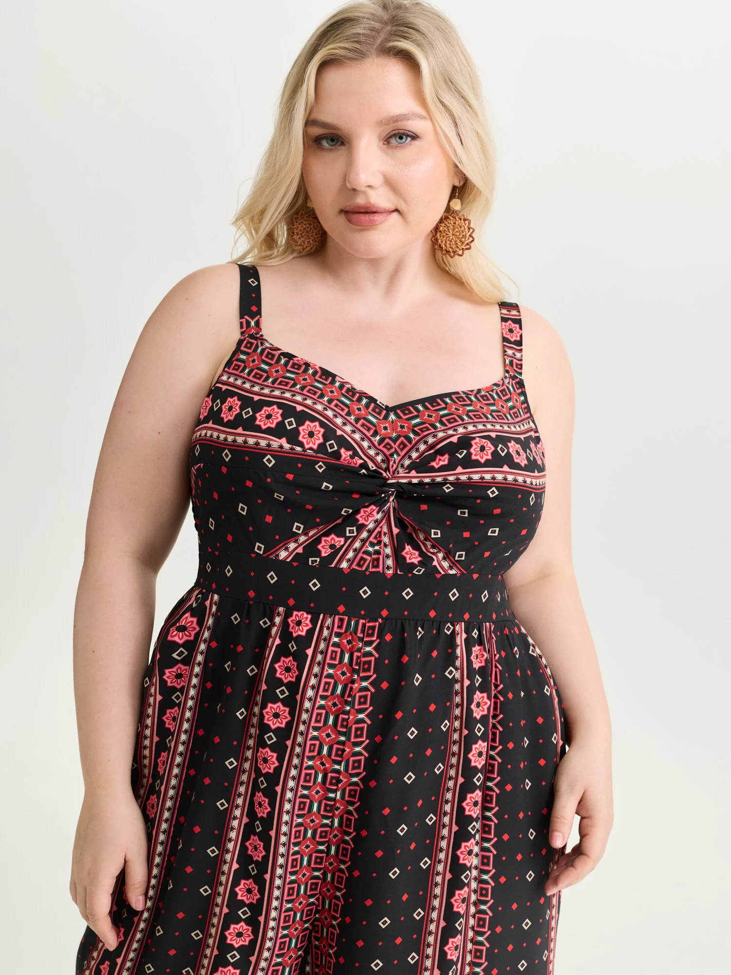 Geometric Print Shirred Wide Leg Jumpsuit - Image 2
