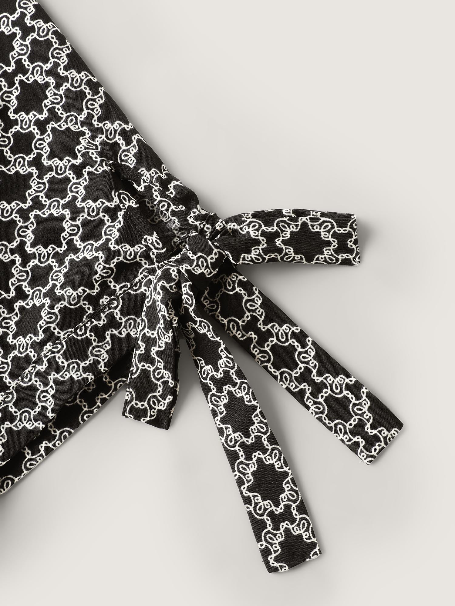Geometric Print Sleeve Tie Midi Dress - Image 5
