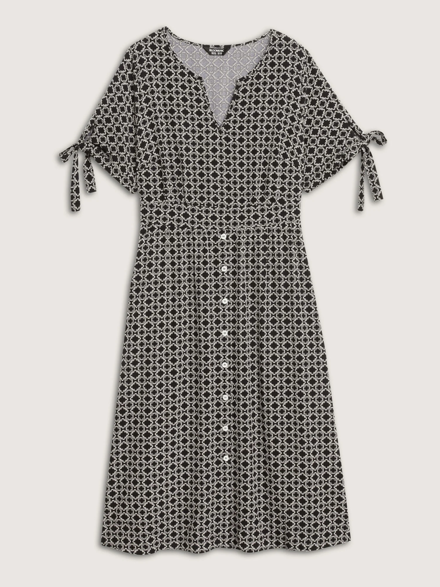 Geometric Print Sleeve Tie Midi Dress - Image 7