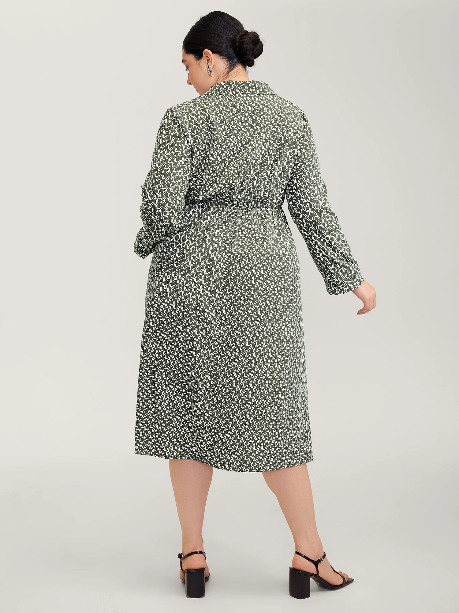 Geometric Print Split Wrap Collar Maxi Dress - Image 4