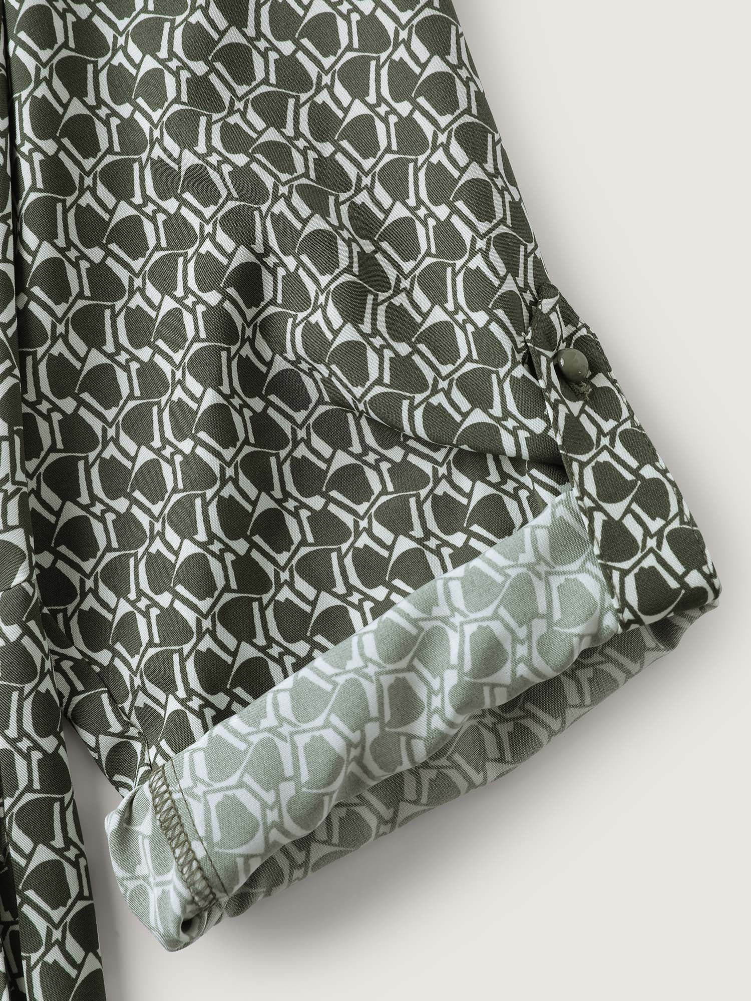 Geometric Print Split Wrap Collar Maxi Dress - Image 6