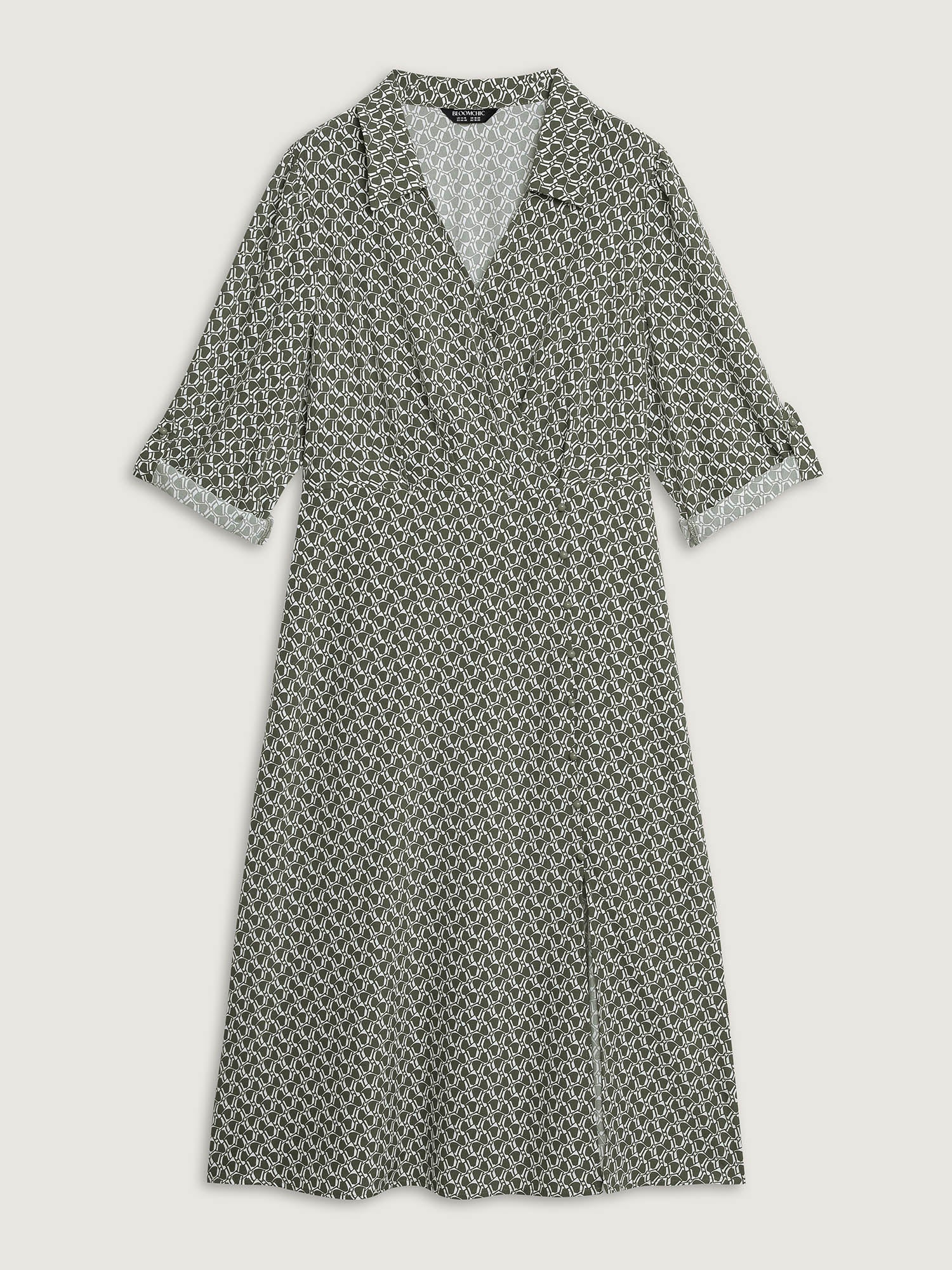 Geometric Print Split Wrap Collar Maxi Dress - Image 7