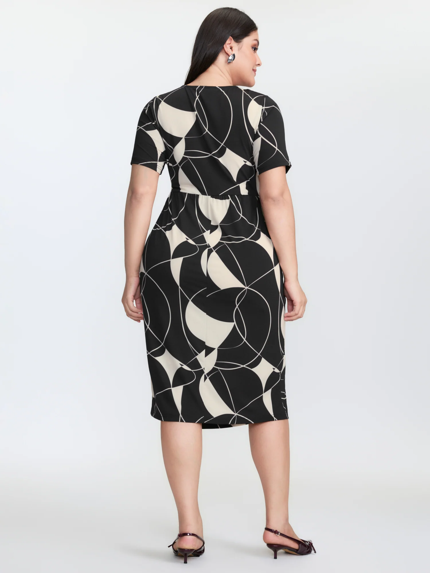 Geometric Print Stretchy Knotted Midi Dress - Image 6