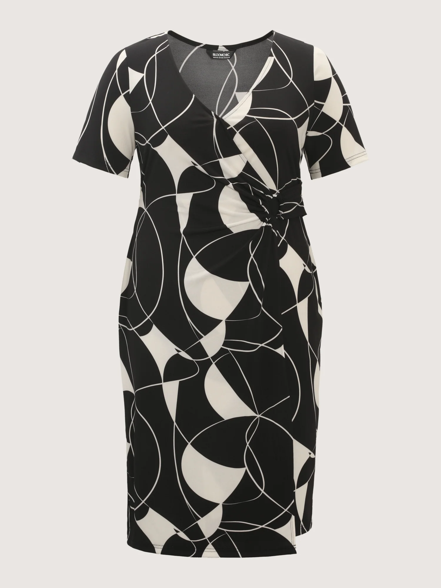 Geometric Print Stretchy Knotted Midi Dress - Image 9