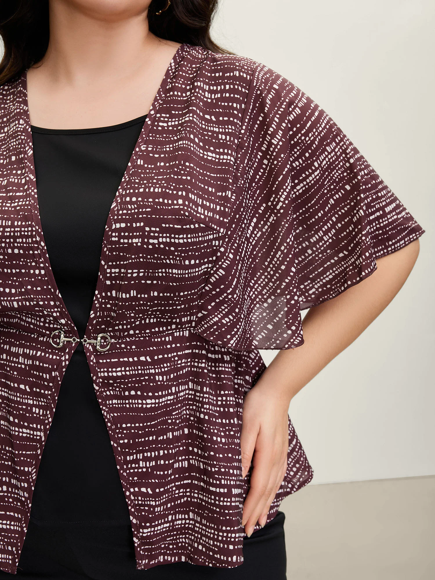 Geometric Print Stretchy Waist Metal Detail Blouse - Image 2