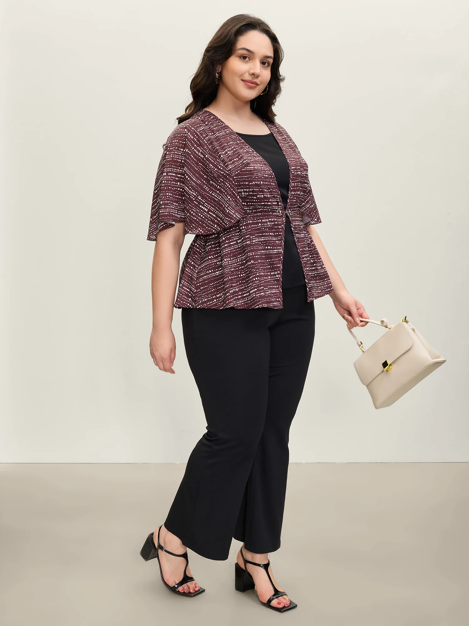 Geometric Print Stretchy Waist Metal Detail Blouse - Image 3