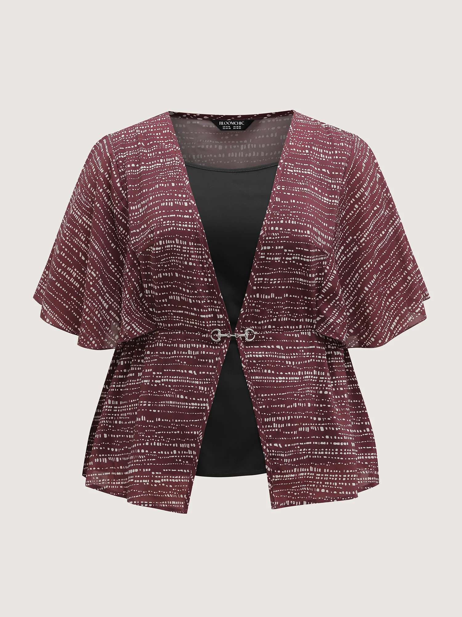 Geometric Print Stretchy Waist Metal Detail Blouse - Image 7