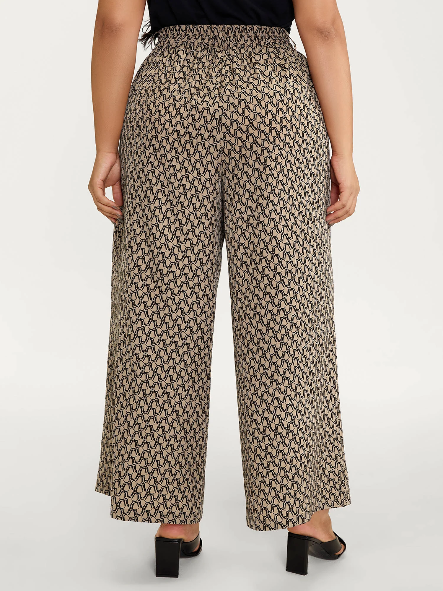 Geometric Print Stretchy Waist Wide-Leg Pants - Image 5