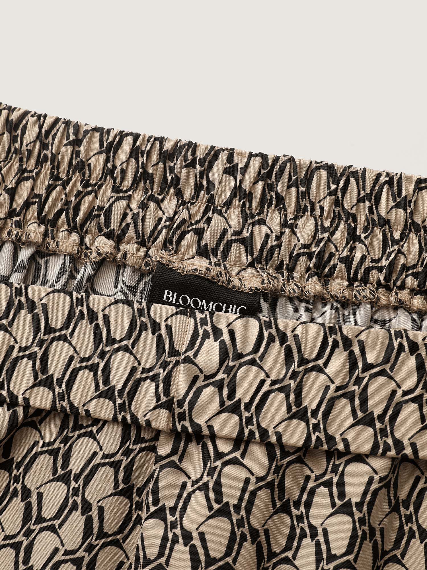 Geometric Print Stretchy Waist Wide-Leg Pants - Image 6