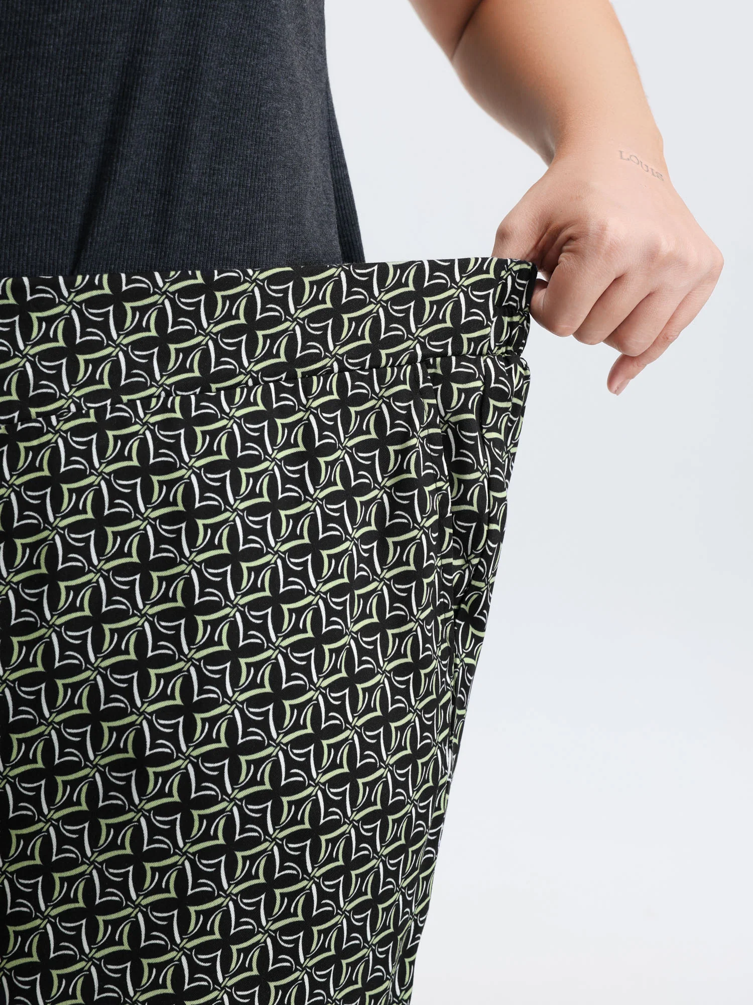 Geometric Print Stretchy Waist Wide-Leg Pants - Image 5