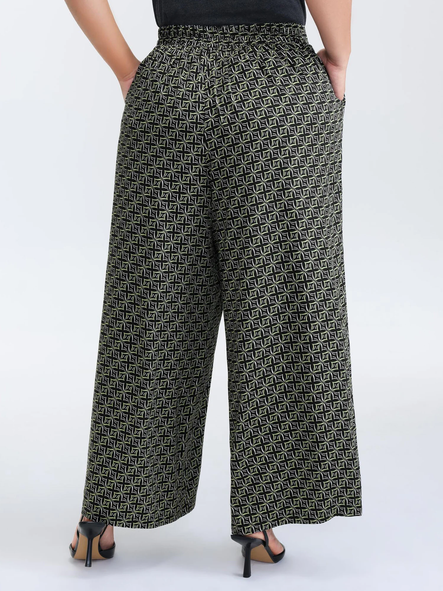 Geometric Print Stretchy Waist Wide-Leg Pants - Image 6