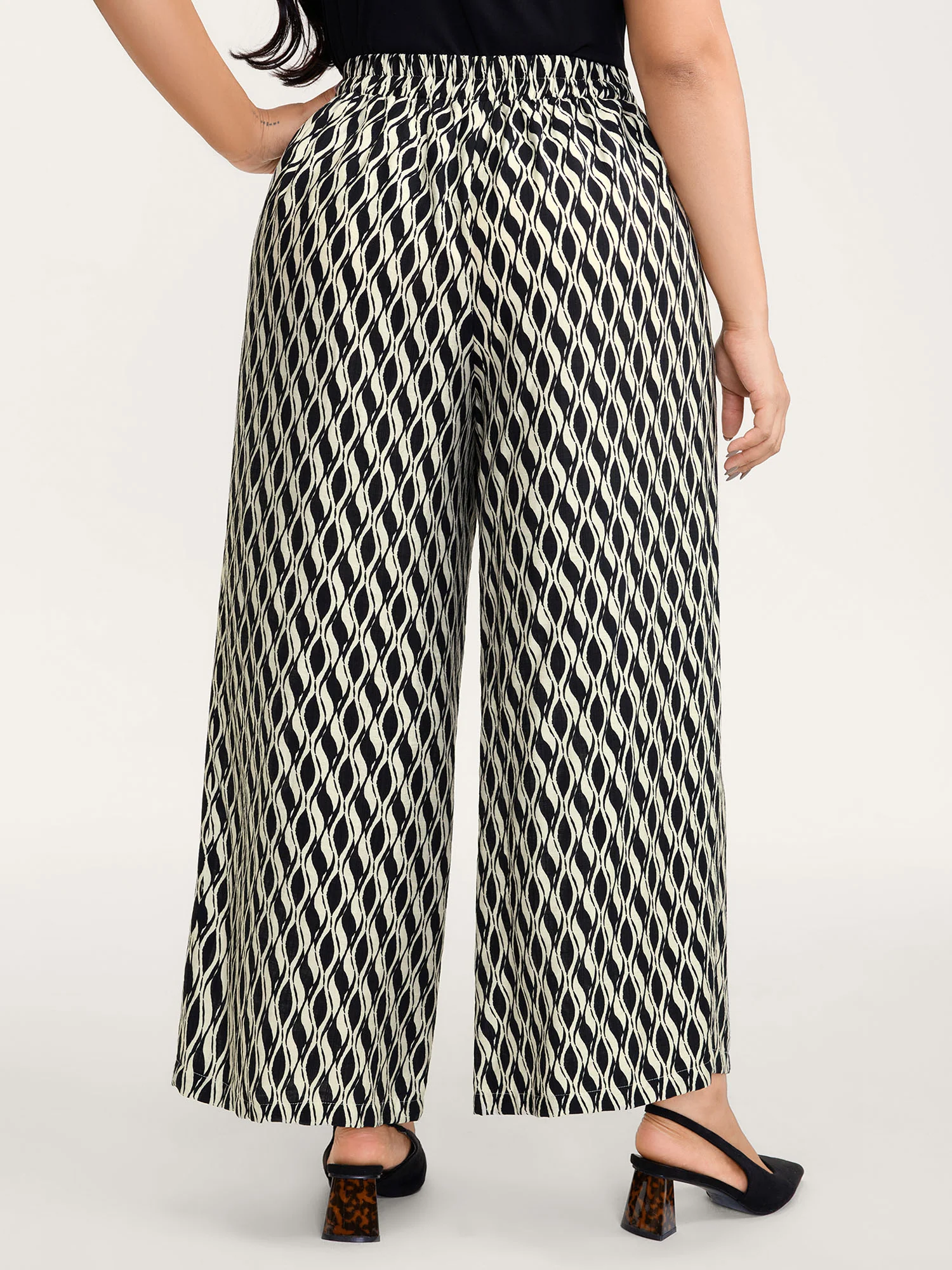 Geometric Print Stretchy Waist Wide-Leg Pants - Image 5