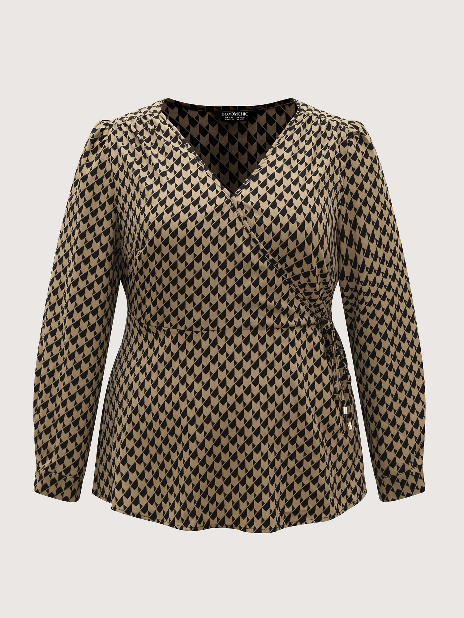 Geometric Print Surplice Waist-Defining Blouse - Image 7