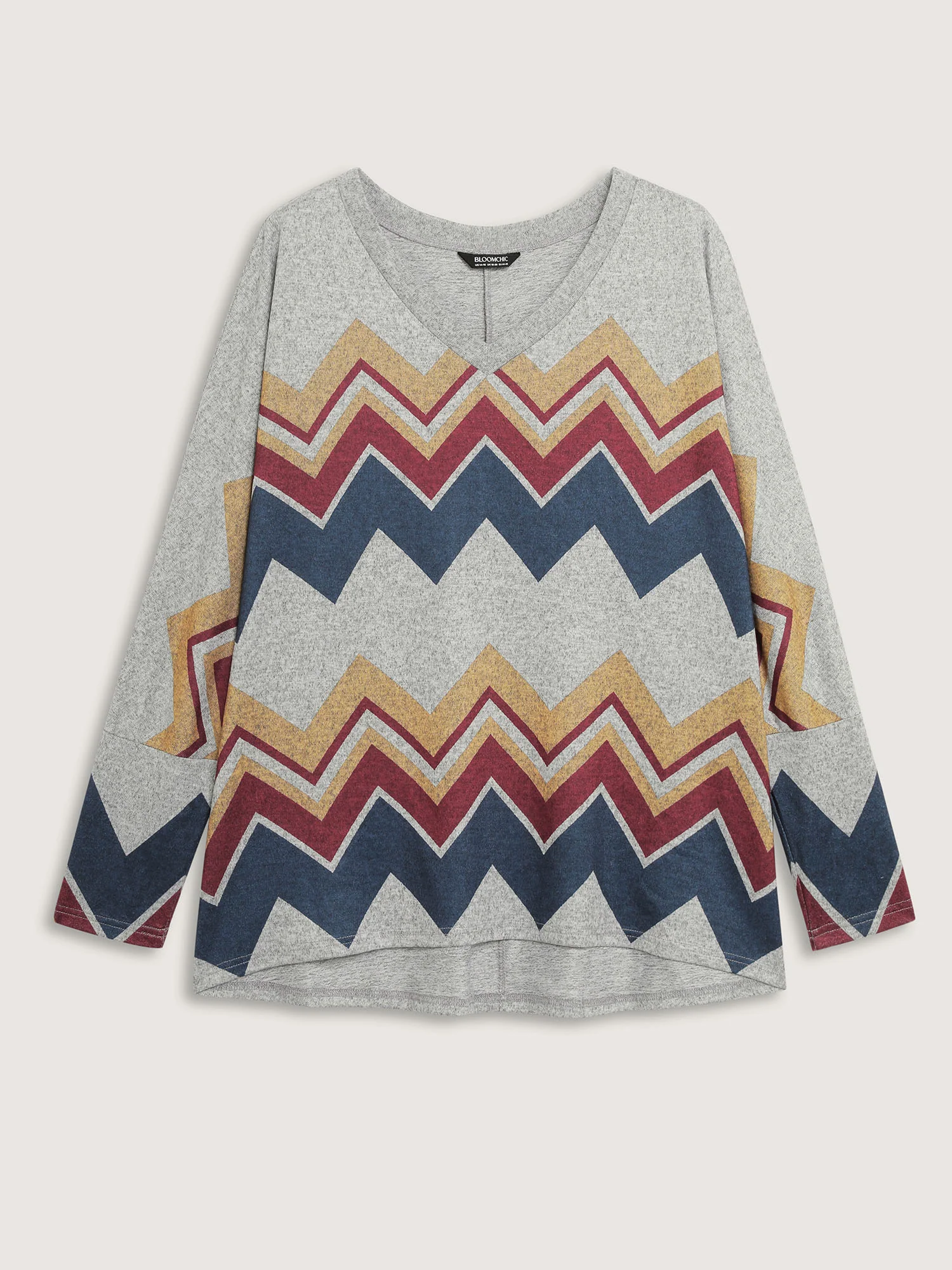 Geometric Print V-Neck Knit Top - Image 7