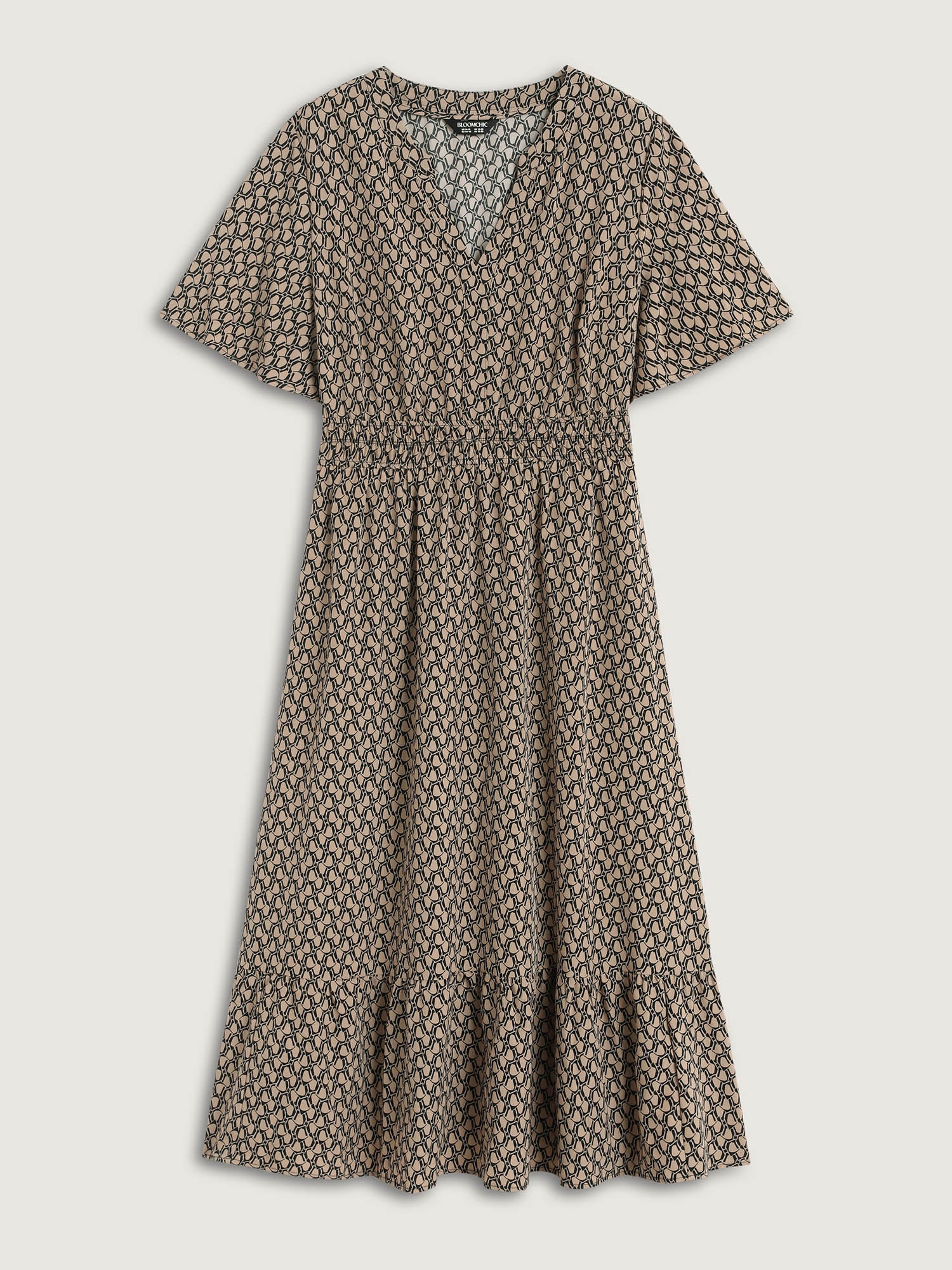 Geometric Print Waist-Cinched Tiered Midi Dress - Image 11