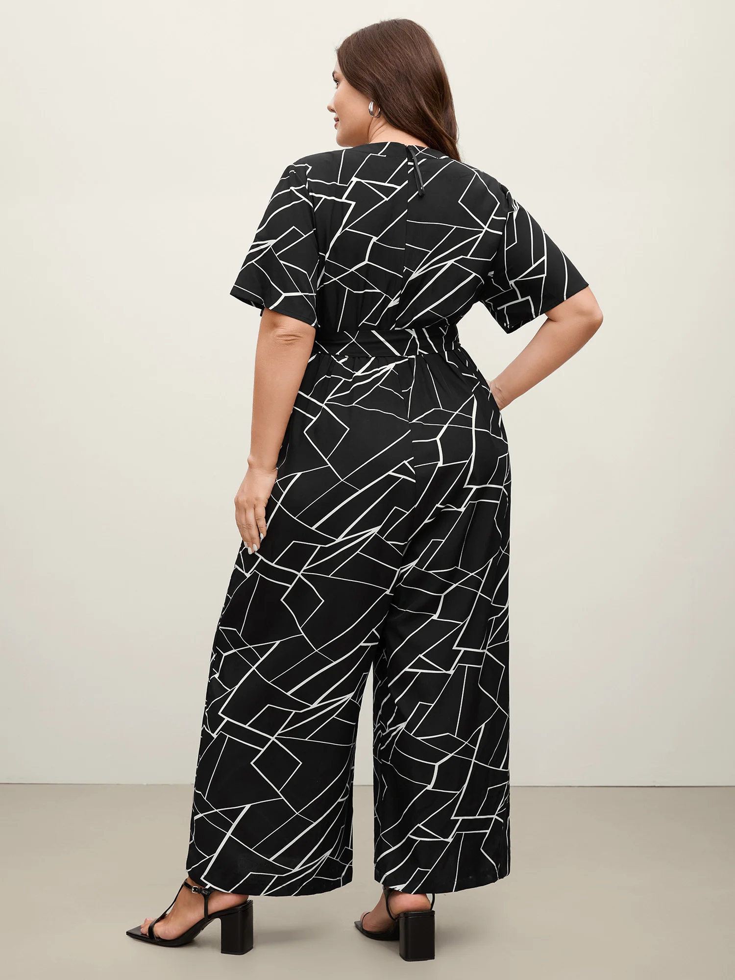 Geometric Print Waist-Defining Belted Jumpsuit - Image 4