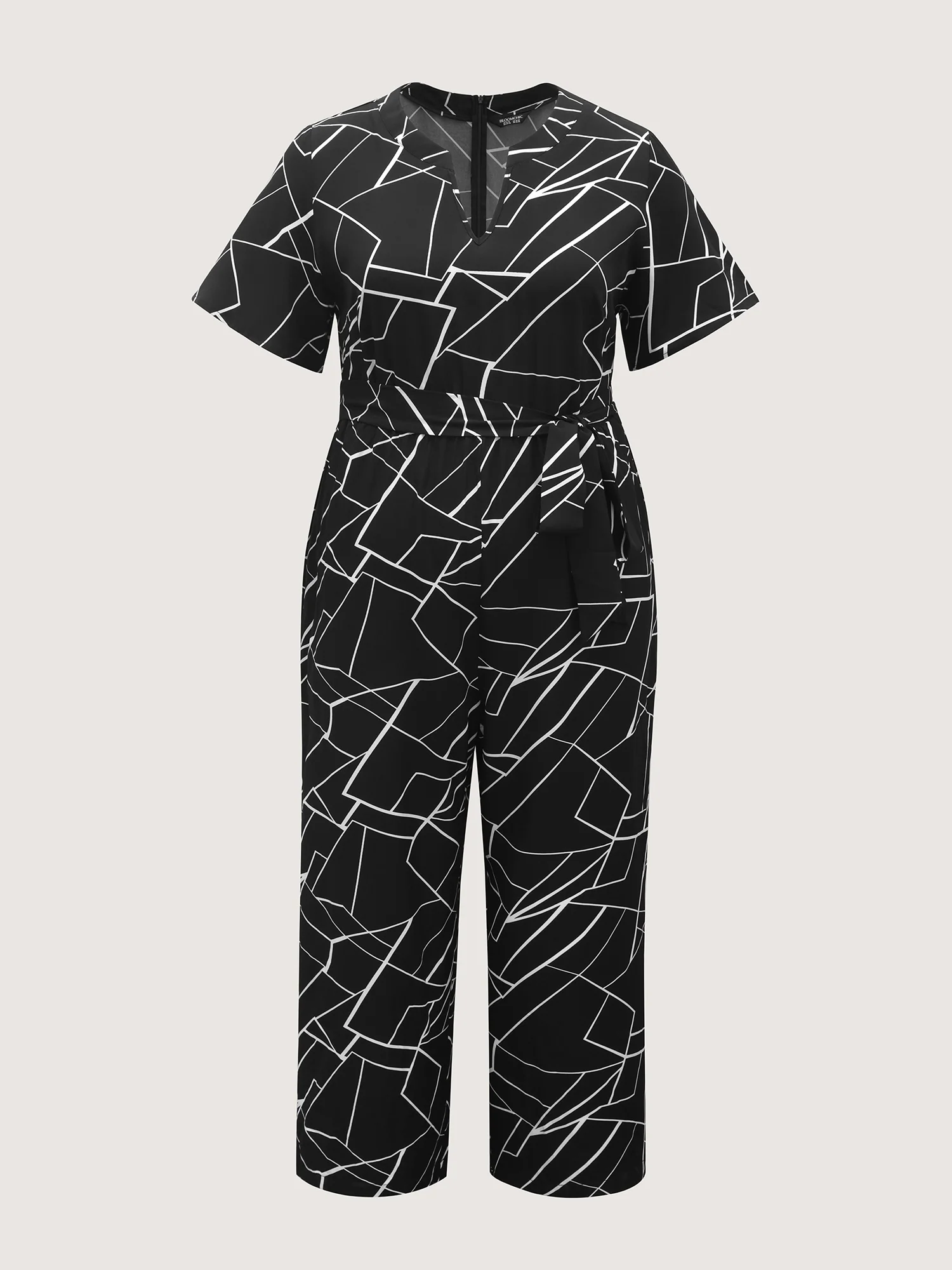 Geometric Print Waist-Defining Belted Jumpsuit - Image 7