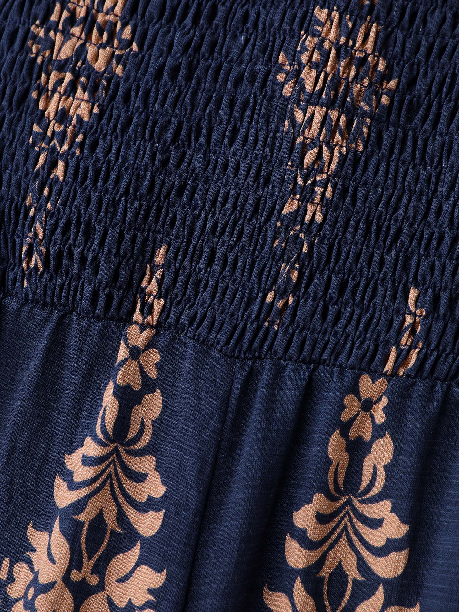 Geometric Print Waist-Defining Shirred Jumpsuit - Image 5