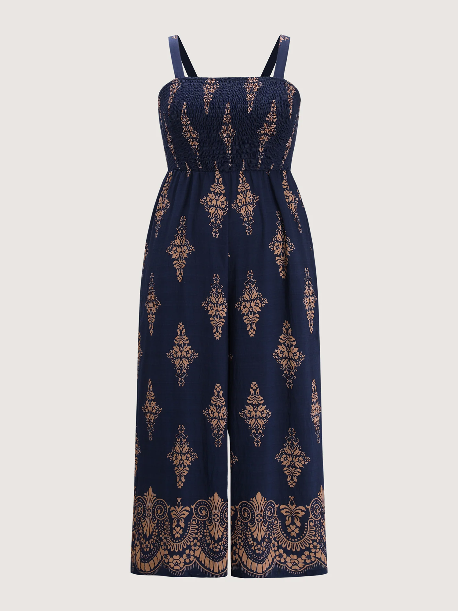 Geometric Print Waist-Defining Shirred Jumpsuit - Image 7