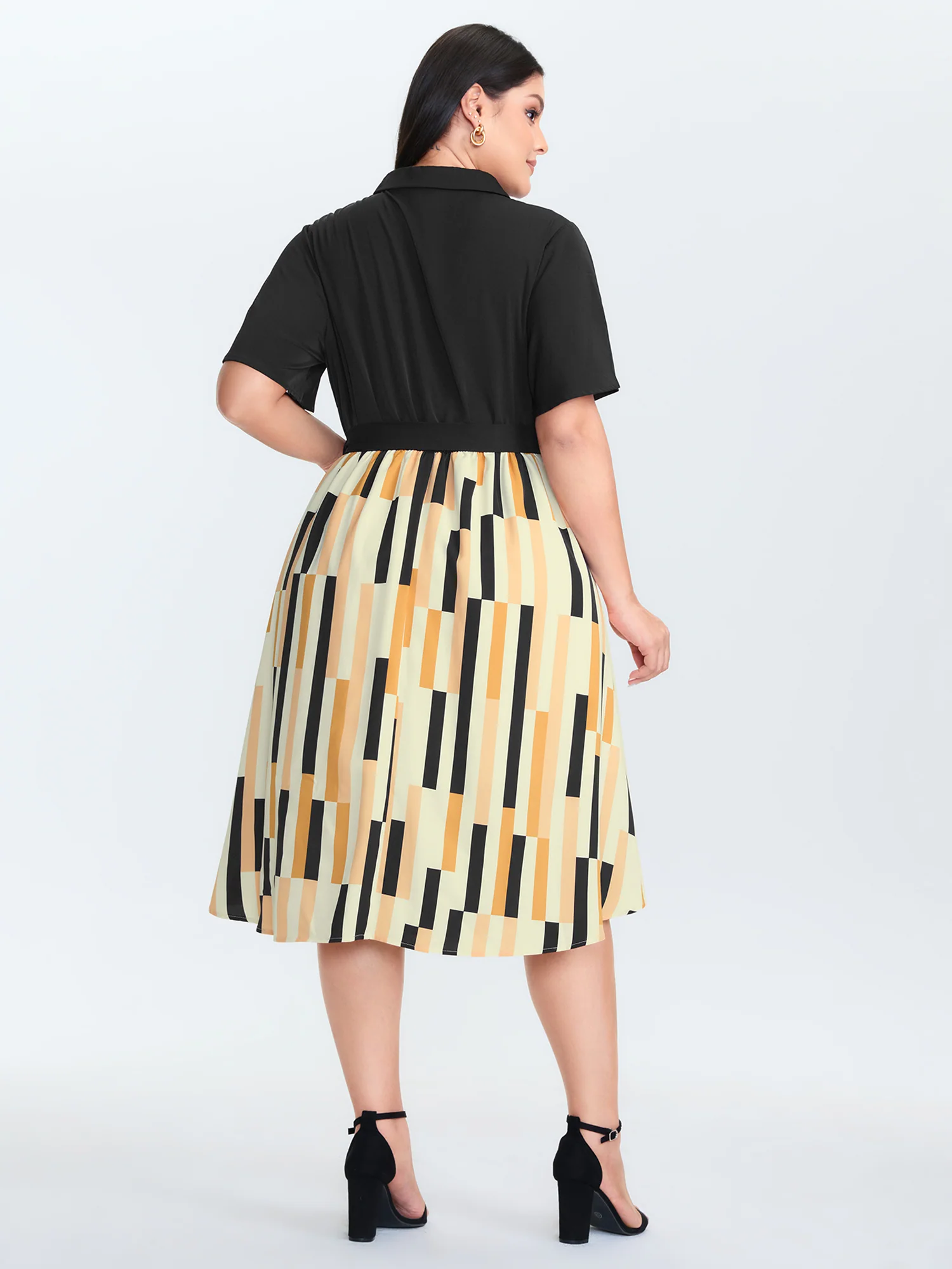 Geometric Print Waist Tie Midi Dress - Image 4
