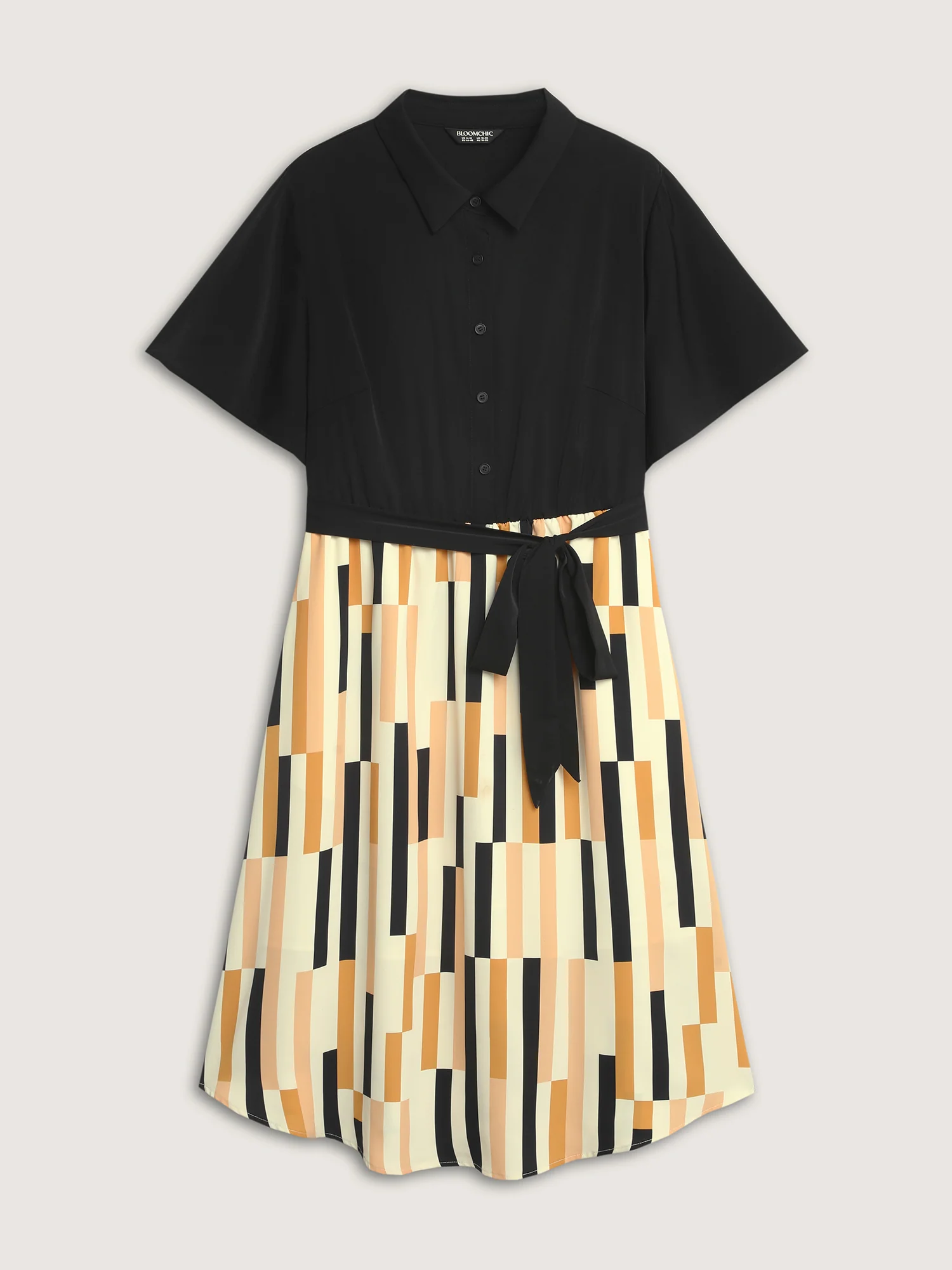 Geometric Print Waist Tie Midi Dress - Image 7