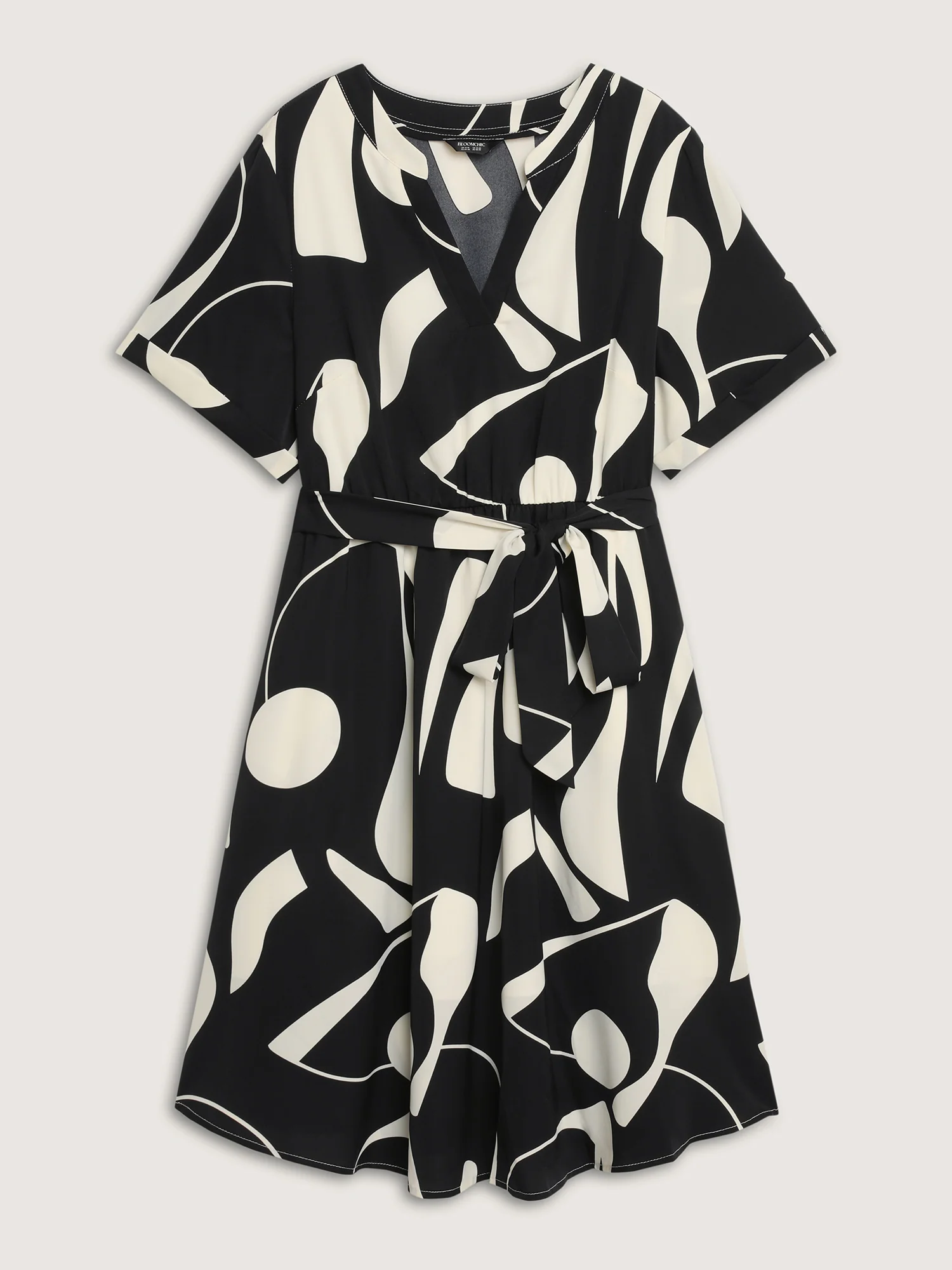 Geometric Print Waist-Tie Midi Dress - Image 7