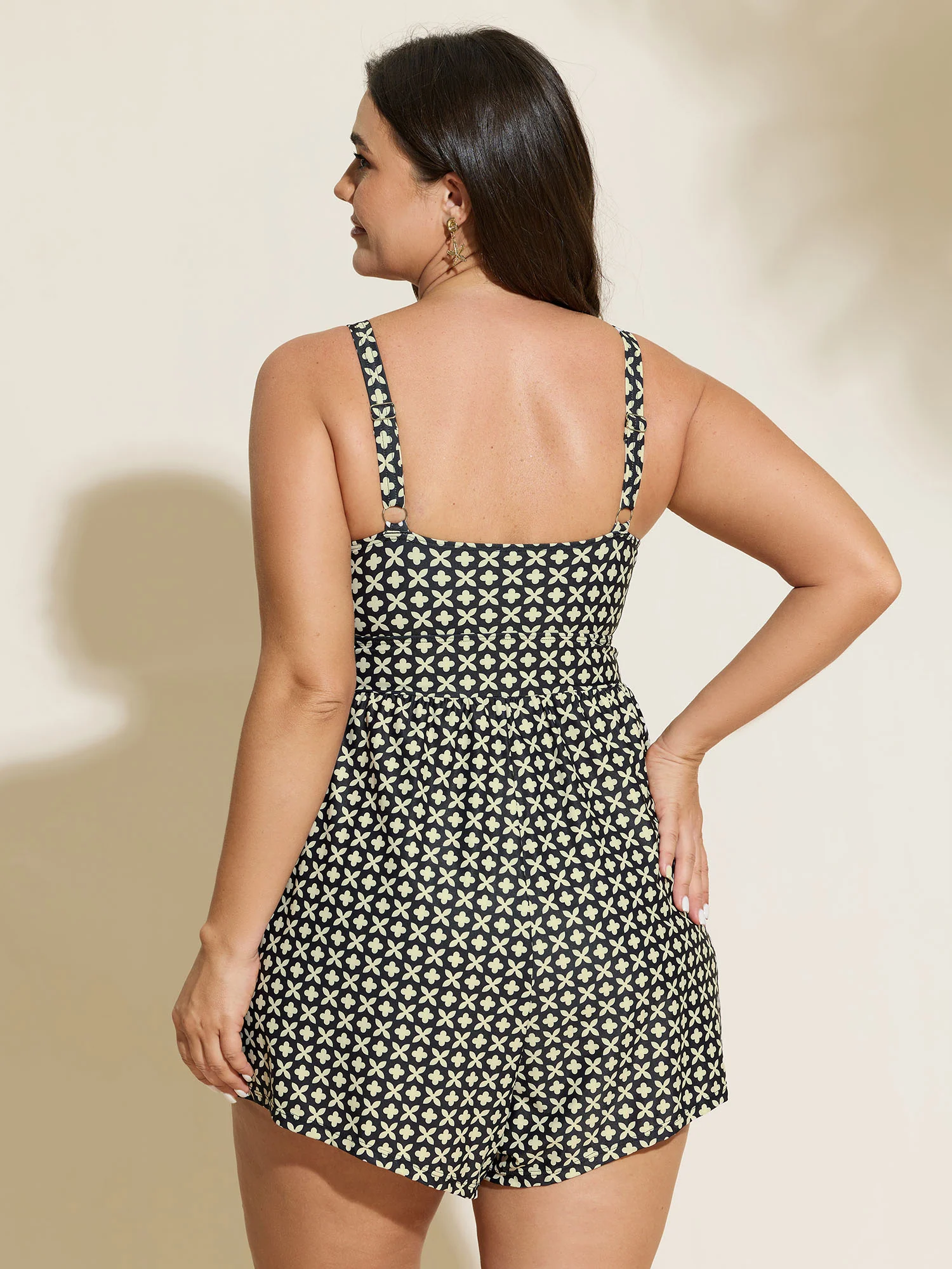 Geometric Print Waist Tie Pocket One-Piece Swimsuit - Image 5