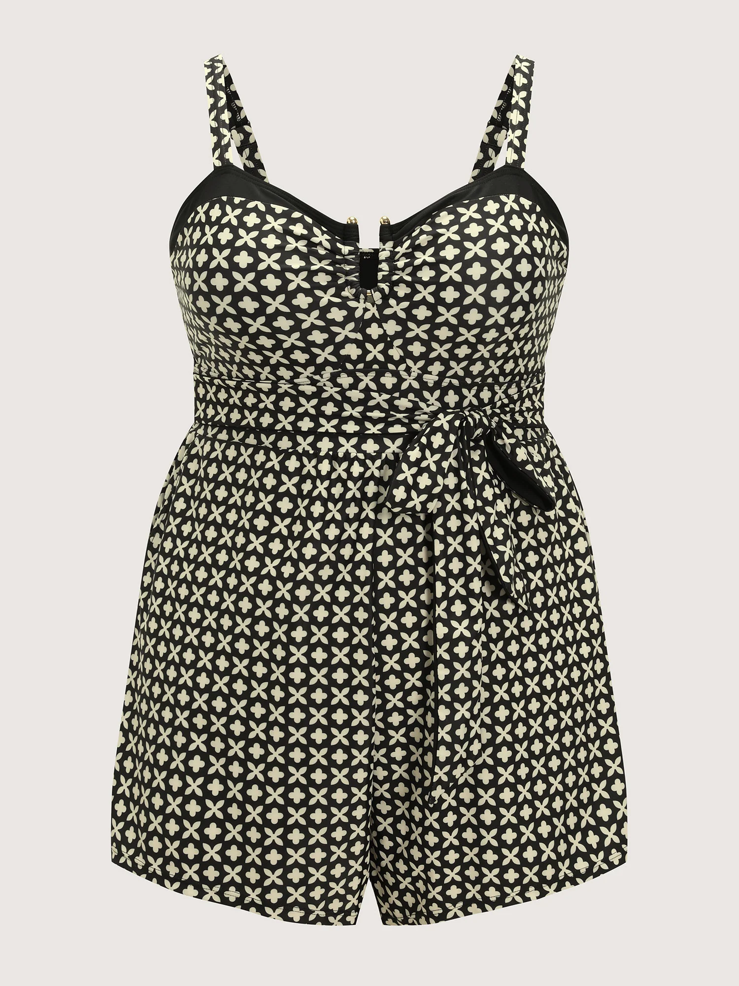 Geometric Print Waist Tie Pocket One-Piece Swimsuit - Image 8